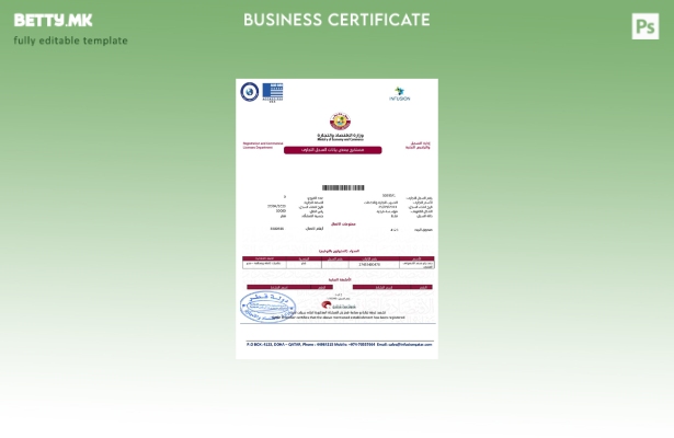 Модерен стил Катар сертификат за регистрација и комерцијална лиценца Шаблон за W